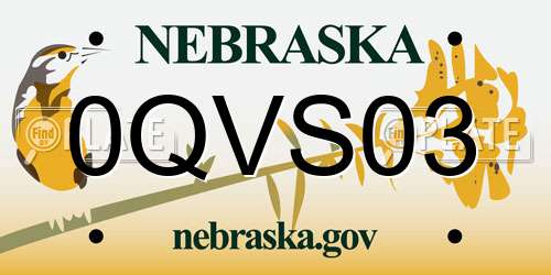 0QVS03 Nebraska License Plate