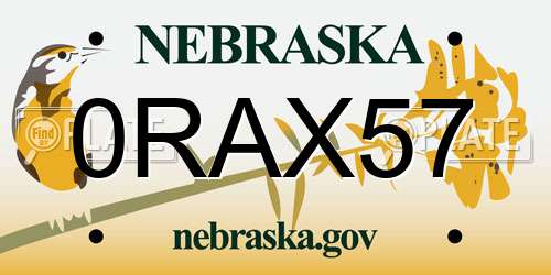 0RAX57 Nebraska License Plate