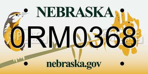 0RM0368 Nebraska License Plate