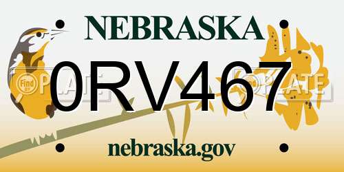 0RV467 Nebraska License Plate