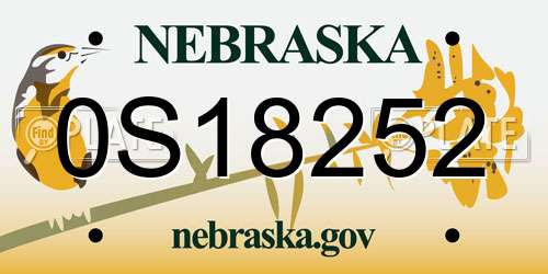 0S18252 Nebraska License Plate