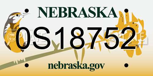 0S18752 Nebraska License Plate