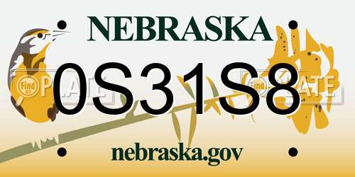 0S31S8 Nebraska License Plate