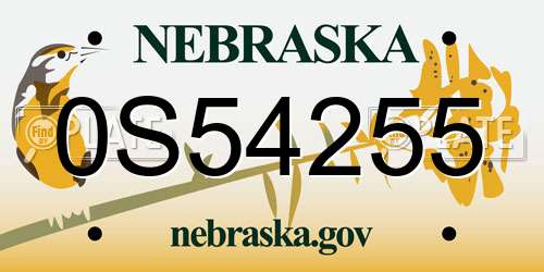 0S54255 Nebraska License Plate