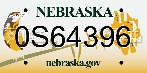 0S64396 Nebraska License Plate