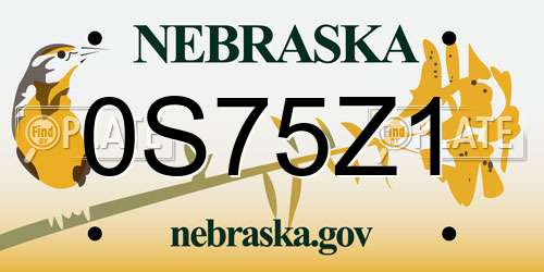 0S75Z1 Nebraska License Plate