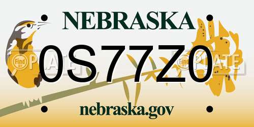 0S77Z0 Nebraska License Plate