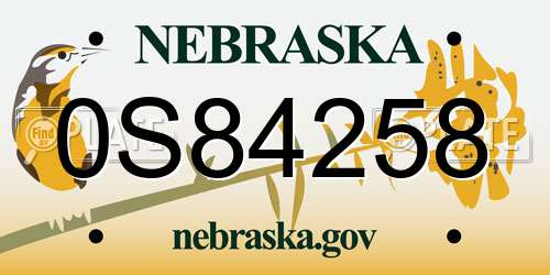 0S84258 Nebraska License Plate