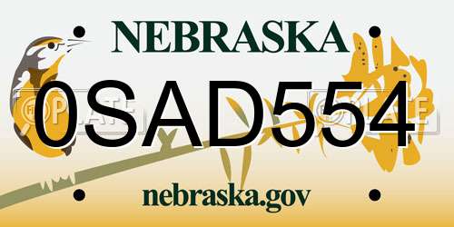 0SAD554 Nebraska License Plate