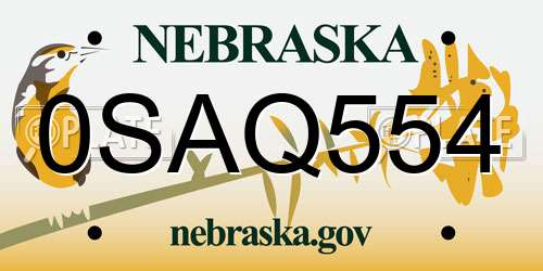 0SAQ554 Nebraska License Plate