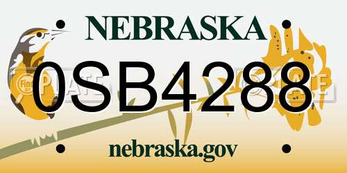 0SB4288 Nebraska License Plate