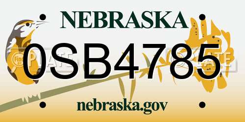 0SB4785 Nebraska License Plate
