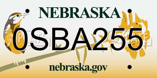 0SBA255 Nebraska License Plate