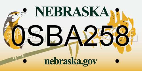 0SBA258 Nebraska License Plate