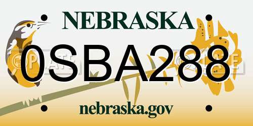 0SBA288 Nebraska License Plate