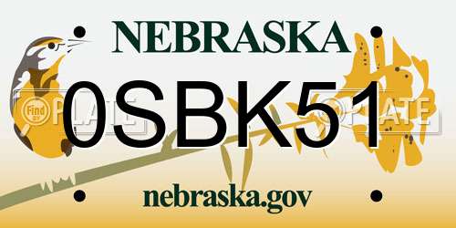 0SBK51 Nebraska License Plate