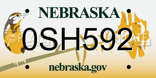 0SH592 Nebraska License Plate