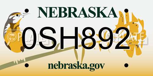 0SH892 Nebraska License Plate