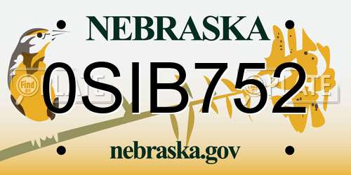 0SIB752 Nebraska License Plate