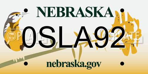 0SLA92 Nebraska License Plate