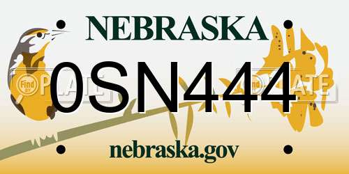 0SN444 Nebraska License Plate