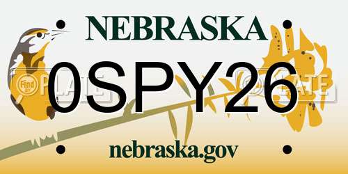 0SPY26 Nebraska License Plate