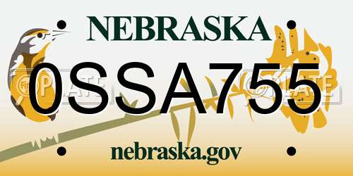0SSA755 Nebraska License Plate