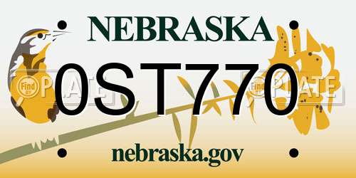 0ST770 Nebraska License Plate