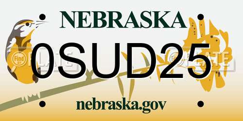0SUD25 Nebraska License Plate