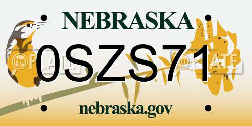 0SZS71 Nebraska License Plate
