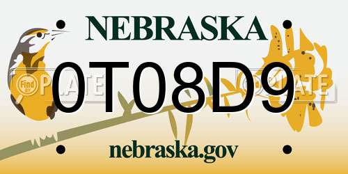 0T08D9 Nebraska License Plate