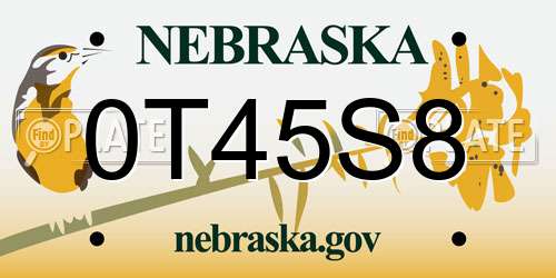 0T45S8 Nebraska License Plate
