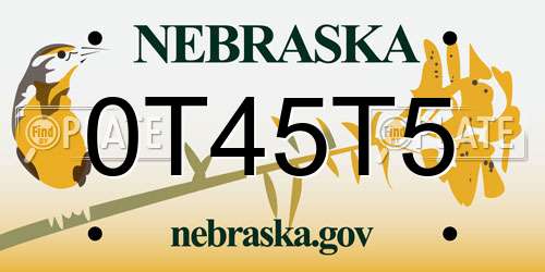 0T45T5 Nebraska License Plate