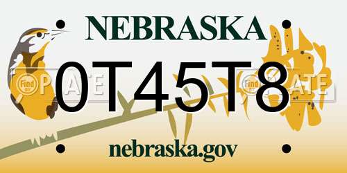 0T45T8 Nebraska License Plate