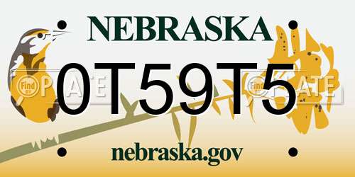 0T59T5 Nebraska License Plate