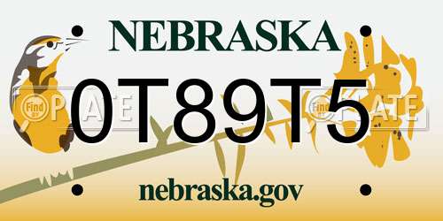 0T89T5 Nebraska License Plate