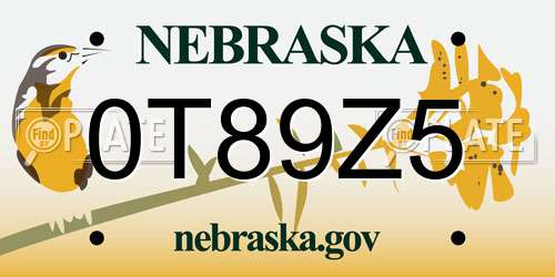 0T89Z5 Nebraska License Plate
