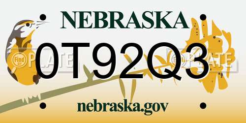 0T92Q3 Nebraska License Plate