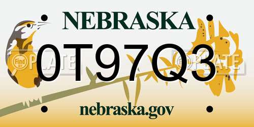 0T97Q3 Nebraska License Plate