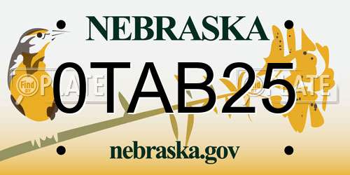 0TAB25 Nebraska License Plate