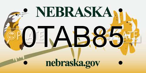 0TAB85 Nebraska License Plate