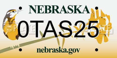 0TAS25 Nebraska License Plate