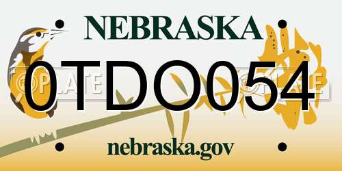 0TDO054 Nebraska License Plate