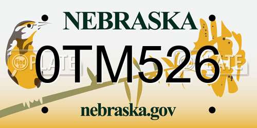 0TM526 Nebraska License Plate