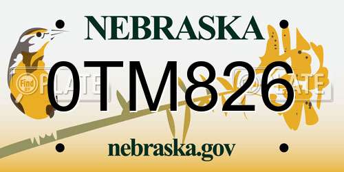 0TM826 Nebraska License Plate