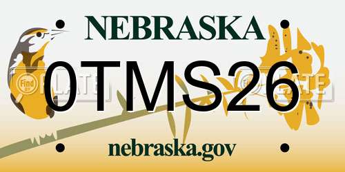 0TMS26 Nebraska License Plate