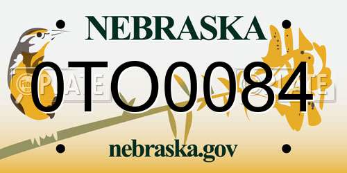 0TO0084 Nebraska License Plate