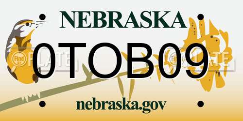 0TOB09 Nebraska License Plate