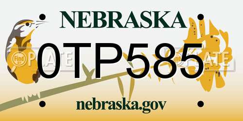 0TP585 Nebraska License Plate