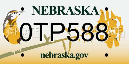 0TP588 Nebraska License Plate
